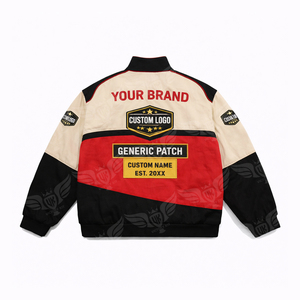 เสื้อแจ็คเก็ตแข่งรถปักโลโก้ตามสั่ง OEM พร้อมแพทช์ปักลายมอเตอร์สปอร์ต ทรงบอมเบอร์ สีตัดต่อ กระดุมแป๊ก สไตล์สตรีทแวร์ ขายส่ง - Product Image 2