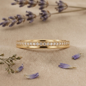 Minimalist Diamond Stackable Band <b>Ring</b> 9K Solid Gold Rhodium Plated Certified Pave Wedding Men's Slim Eternity Lab Grown Diamond - Product Image 1
