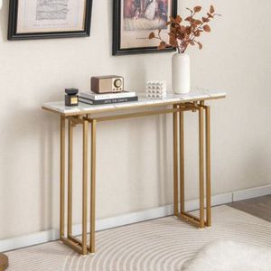 Modern Decorative Metal <b>Console</b> Stand With Tempered Glass Surface Premium Furniture For Hallway Living Room And Bedroom - Product Image 1