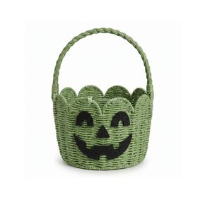 Halloween Candy <b>Basket</b> Ghost Shape, Handwoven Rattan Trick or Treat <b>Basket</b> with Handle for Kids - Product Image 3
