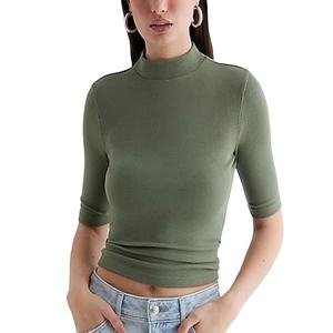 Haute qualité femmes décontracté mince T-Shirt à manches courtes été plissé conception o-cou respirant tricoté tissu impression personnalisée 2024 - Product Image 1