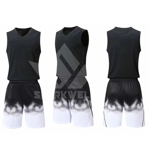 Ensemble de maillots de basket-ball pour hommes, dégradé noir et blanc, col en V, sans manches, en polyester anti-humidité, vêtements de sport toutes saisons - Product Image 6