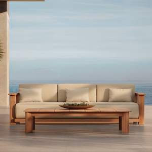 Ensemble de salon de jardin moderne en bois massif avec coussins et table basse - Product Image 1