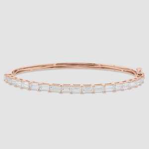 Diamond Bangle <b>Bracelets</b> 4Ctw East West Emerald Lab Grown 14k 18k <b>Solid</b> Gold Oval Hinged Cuff Luxury Classic Style Everyday Wear - Product Image 5