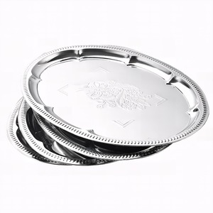Gold Oval Metal Serving <b>Plates</b> Polished Mirror Finish for Party Dinnerware Set of 2 Pcs Decorative Metal Gold Serving Tray - Product Image 5