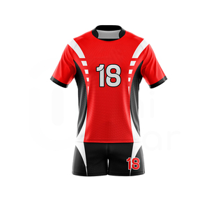 Ensemble de maillots de football personnalisés sublimés rouge noir blanc numéro 18 unisexe adulte à manches courtes respirant coupe athlétique - Product Image 1