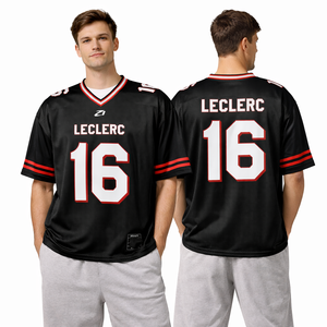 เสื้อฟุตบอลรุ่นใหม่สีดำ 2526 แบบตาข่ายระบายอากาศได้ดี  สามารถปรับแต่งโลโก้ทีมได้  สำหรับฤดูใบไม้ร่วง ผลิตจากโพลีเอสเตอร์ 100% คอวี - Product Image 1