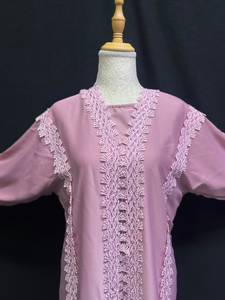 Elegante Abaya de Poliéster Ligero, Hecha a Mano con Cuentas y Lentejuelas, Antiencogimiento, Transpirable, Cuello en V, Manga Larga, Largo hasta el Suelo - Product Image 3
