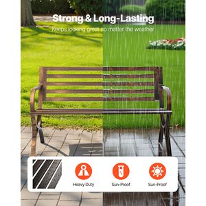 Panca da Esterno in Acciaio al Carbonio da 50 Pollici con Schienale a Doghe e Braccioli con Bordi Arrotondati, Arredo da Giardino Resistente alle Intemperie - Product Image 2