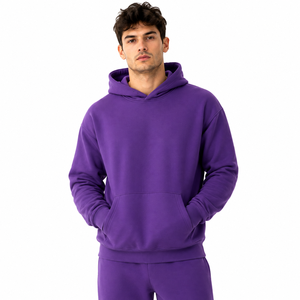 <b>Purple</b> Hooded Sweatshirt Regular Fit French Terry Casual Pullover Solid Color Autumn Wear featuring cozy <b>fabric</b> comfortable - Product Image 3