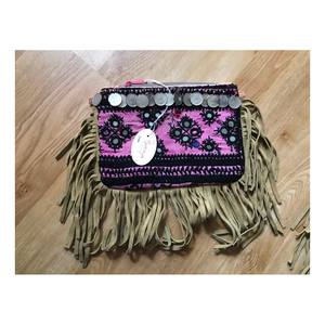 Handmade Vintage Banjara Women's Clutch Bag Embroidered Suede Fringes Leather Cotton Lining Fashion <b>Pouch</b> Zipper Closure Bulk - Product Image 3