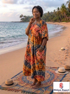 Printed Women <b>Kaftan</b> Dress Loose Fit <b>Summer</b> Beach Wear Comfortable Fabric Custom Wholesale Bulk Manufacturing Export Supply - Product Image 4