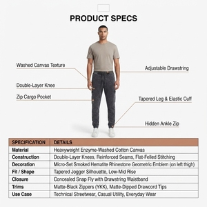 Pantalon de jogging fuselé pour homme en toile de canard double genouillère, délavé à l'acide, 450 GSM, lourd, durable, infroissable et respirant - Product Image 5
