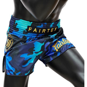 ราคาขายส่ง กางเกงมวยไทยสั่งทำ ดีไซน์ใหม่ คุณภาพดีที่สุด กางเกงมวยไทย Fairtex สีน้ำเงินดำลายพราง กางเกงชกมวย - Product Image 4