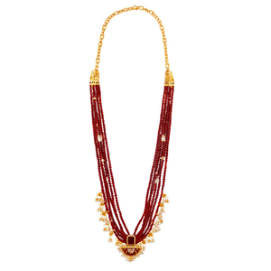ชุดสร้อยคอยาวประดับลูกปัดชุบทองแบบมีชั้นสีมารูนแฟชั่น-NS591 - Product Image 2