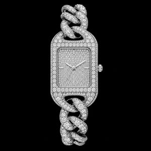 Montre de luxe à cadran carré en acier inoxydable argenté, avec bracelet à maillons et diamants incrustés, mouvement à quartz, pour hommes et femmes, qualité supérieure - Product Image 1