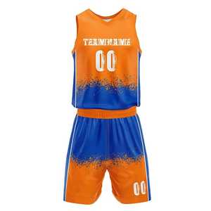 Uniforme de Baloncesto Sublimado Personalizado, Degradado Naranja y Azul, Cuello en V, Jersey sin Mangas, Pantalones Cortos, Absorbe la Humedad, Unisex, para Adultos - Product Image 1
