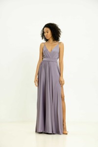 Vestido de Noche Elegante y Romántico para Mujer, con Cuello Halter, Escote en V Profundo, Abertura Lateral Alta, en Satén de Seda Suave - Product Image 6