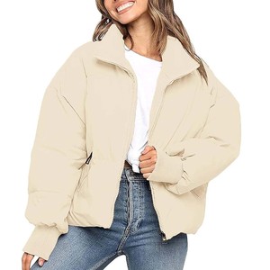 Brown Quilted Puffer <b>Jacket</b> Women Hooded Full <b>Sleeve</b> Zipper Closure Thick Winter Solid Color Casual <b>Short</b> Coat - Product Image 3