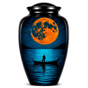 Beautiful Nature Blue Ocean Boat Sticker with Enamel <b>Memorial</b> Cremation Urn for Adults Human Funeral Ashes - Product Image 2