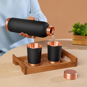<b>Copper</b> Water <b>Bottle</b> Set with 2 <b>Copper</b> Glasses | Black <b>Copper</b> <b>Bottle</b> | Pure <b>Copper</b> <b>Drinking</b> <b>Bottle</b> | <b>Copper</b> <b>Bottle</b> Gift Set - Product Image 2