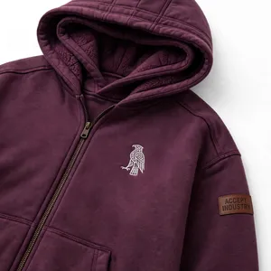 Custom Double Layer <b>Sherpa</b> <b>Lined</b> Zip Up <b>Hoodie</b> Heavyweight Boxy Vintage Streetwear Oversized Thermal Fleece <b>Hoodie</b> - Product Image 5