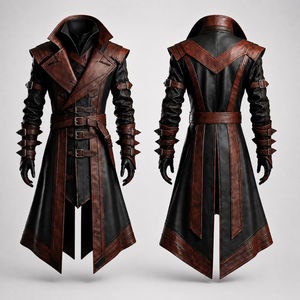 Latest Collection <b>Mens</b> Gothic Long <b>Coat</b> Faux <b>Leather</b> <b>Trench</b> Jacket Brown Black Steampunk Cosplay Costume Outerwear - Product Image 3