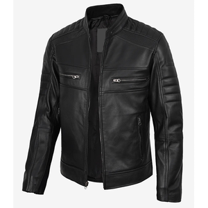2026 OEM <b>Top</b> Selling Black Cowhide <b>Leather</b> Jacket For Men's Stand Collar Zipper Pockets 100%<b>High</b> Quality Low MOQ Fashion Jackets - Product Image 4
