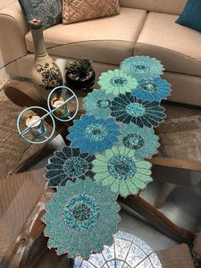 Handmade Beaded <b>Placemat</b> Rectangular Shape Turquoise Brown Floral Embroidery With Needle Work Home Decoration - Product Image 6