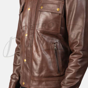 Chaqueta de Cuero Genuino Acolchada con Diamantes Color Borgoña para Hombre, Corte Entallado, Estilo Motero, Cuello Alto, Abrigo Elegante de Invierno - Product Image 6