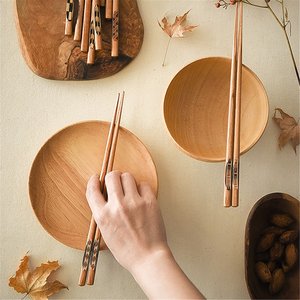 Wooden <b>Chopsticks</b> Set With Geometric Pattern Matte Finish Wabi Sabi Design <b>Reusable</b> Flatware for Everyday Use - Product Image 2