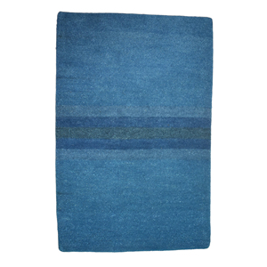 Handwoven Low Pile 9x12 <b>Blue</b> Wool Area <b>Rug</b> with Modern Striped Design for Living Room <b>Bedroom</b> - Product Image 3
