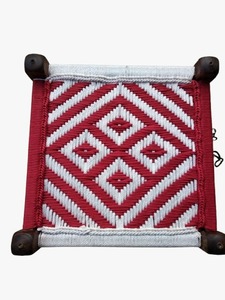 Handwoven Deep Green & White Rope Wooden Peeda <b>Stool</b> Ottoman Bone Inlay Console for Bedroom Garden Farmhouse - Product Image 4