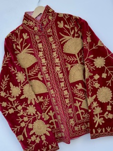 Red <b>Velvet</b> Embroidered Breathable Suzani <b>Jacket</b> <b>Women</b> Gold Floral Boho Handmade Winter Outerwear Christmas Gift Holiday - Product Image 2