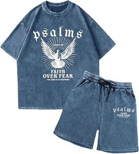 เสื้อยืดโอเวอร์ไซส์สีดำพิมพ์ลาย "Psalms Faith Over Fear" สำหรับผู้ชาย แขนสั้น คอกลม ผ้าเจอร์ซีย์คอตตอนลำลอง - Product Image 4