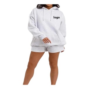 Ensemble court à capuche oversize en molleton de coton 260 GSM pour femme, personnalisé, le plus vendu, en toile unie, faible MOQ, ensembles pour femme - Product Image 6