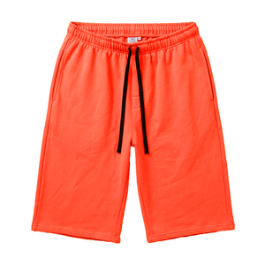 Men's Orange Cotton Polyester <b>Fleece</b> <b>Shorts</b> Mid Drawstring Casual Breathable Quick Dry Long Length Solid Color Knitted Fabric - Product Image 2