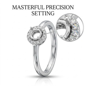   Anillo Moderno de Oro Blanco de 18k con Halo Redondo y Engaste de Diamantes Naturales, Estilo Formal - Product Image 2