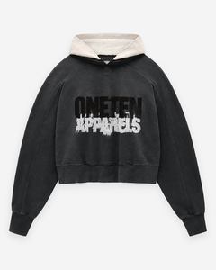 เสื้อฮู้ดดี้ผู้หญิงสีดำทรงปกติ แบรนด์ ONETEN APPARELS ผ้าฝ้ายถักเนื้อนุ่ม พิมพ์ลาย สตรีทแวร์ โลโก้ด้านหน้า เหมาะสำหรับใส่ในฤดูหนาว - Product Image 3