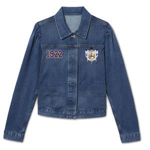 Sigma Gamma Rho Sorority Embroidery Women Denim Jeans Jacket | ZPB Sorority Embroidered Women Distressed Denim Jean Jackets - Product Image 4