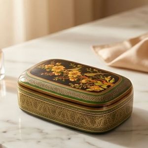 Boîte à bijoux décorative florale en papier mâché du Cachemire, artisanale, cadeau souvenir, art indien traditionnel, fabriqué en Inde, export en gros - Product Image 3