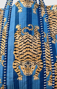 Sac fourre-tout en toile à motif de tigre bleu, style bohème, ouvert en dessus, sac de shopping pour femmes, utilisation toutes saisons - Product Image 3