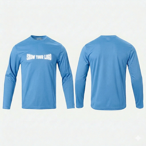 Camiseta de punto azul cielo para hombre, transpirable, de secado rápido, cuello redondo, poliéster, manga larga, ligera, corte ajustado, con impresión de logotipo personalizado. - Product Image 1