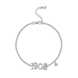Bracelet tennis argenté avec breloque numérique décorative – Accessoire de mode élégant pour femme, idéal pour mariage ou cadeau - Product Image 1