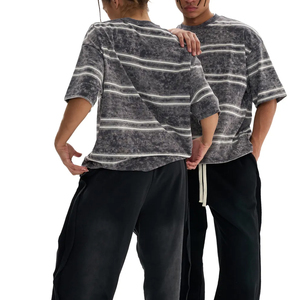 Camiseta personalizada con logo a rayas, estilo vintage, de 260 g/m², para hombre, retro, estilo boxy, corta, oversize. - Product Image 6