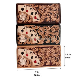 Beau portefeuille long pour hommes de créateur Design floral de cartes élégant avec porte-monnaie en cuir véritable usiné à la main d'inspiration occidentale - Product Image 2