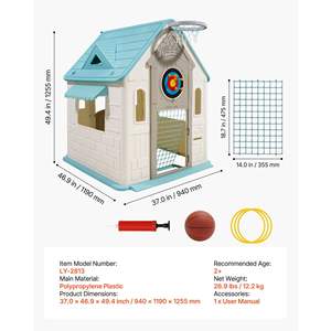 Casa de Juegos 5 en 1 para Exteriores, Puerta Práctica, Tobogán para Niños Pequeños, Juego de Imitación, Aro de Baloncesto, Lanzamiento de Anillos, Bordes Lisos, Plástico de Polipropileno para - Product Image 3