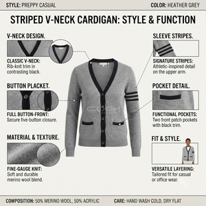 Cosh International Sisterhood Sorority Gray Knitted <b>Cardigan</b> Long Sleeve V-Neck <b>Button</b> Closure Casual Wear Contrast Color Design - Product Image 6