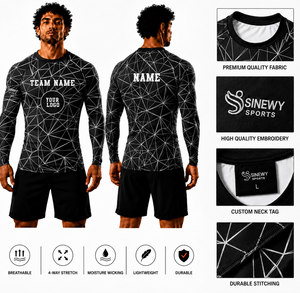 SINEWY SPORTS Rashguard de compression personnalisé par sublimation pour homme, manches longues, séchage rapide, en Spandex ajusté, pour la lutte, noir - Product Image 1