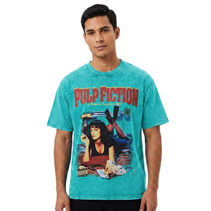 Camiseta Vintage de Hombre Pulp Fiction, Manga Corta, Cuello Redondo, Algodón Estampado, Teñido Moderno, Oversize, Lisa, Transpirable - Product Image 2
